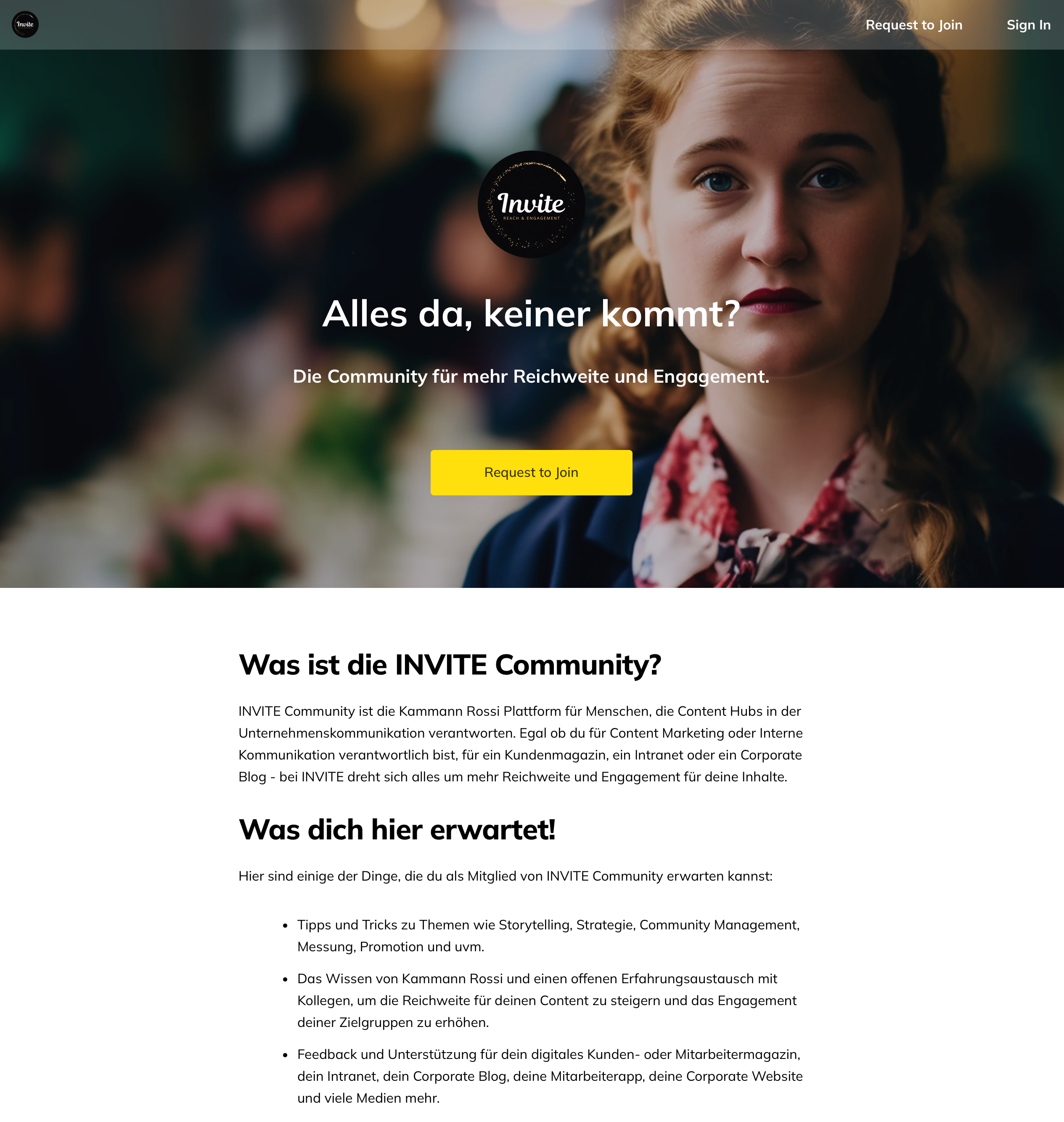 Die Landing Page zur INVITE Community