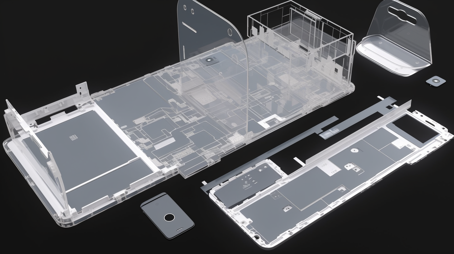 a three-dimensional exploded assembly drawing of a smartphone