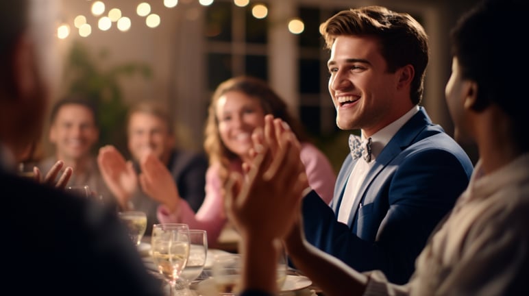 carstenrossi_dinner_party_a_man_in_a_circle_of_6_guests_cheerin_752c116e-330e-422d-8ca6-1d5f4757dad9